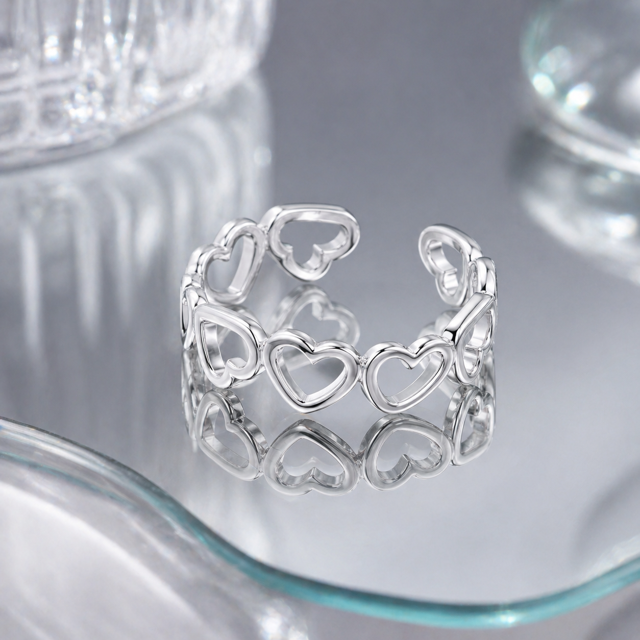 Luxury Heart Link Open Ring – Adjustable Gold & Silver Minimalist Love Band
