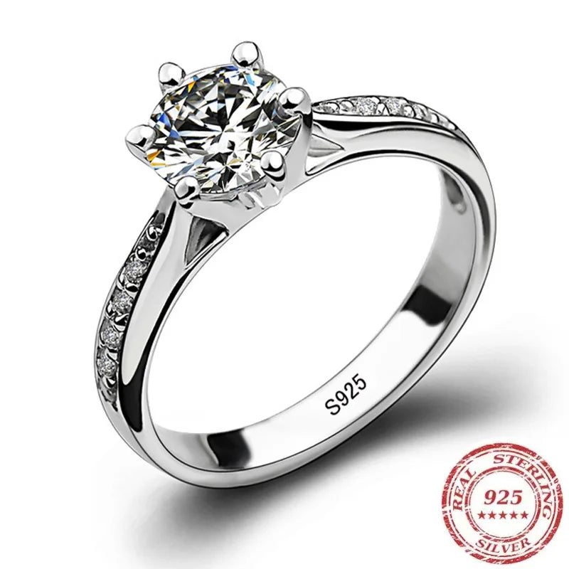 Diamond Ring for Women 925 Sterling Silver – Luxury Six Prong Engagement Ring