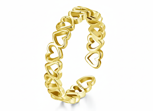 Luxury Heart Link Open Ring – Adjustable Gold & Silver Minimalist Love Band