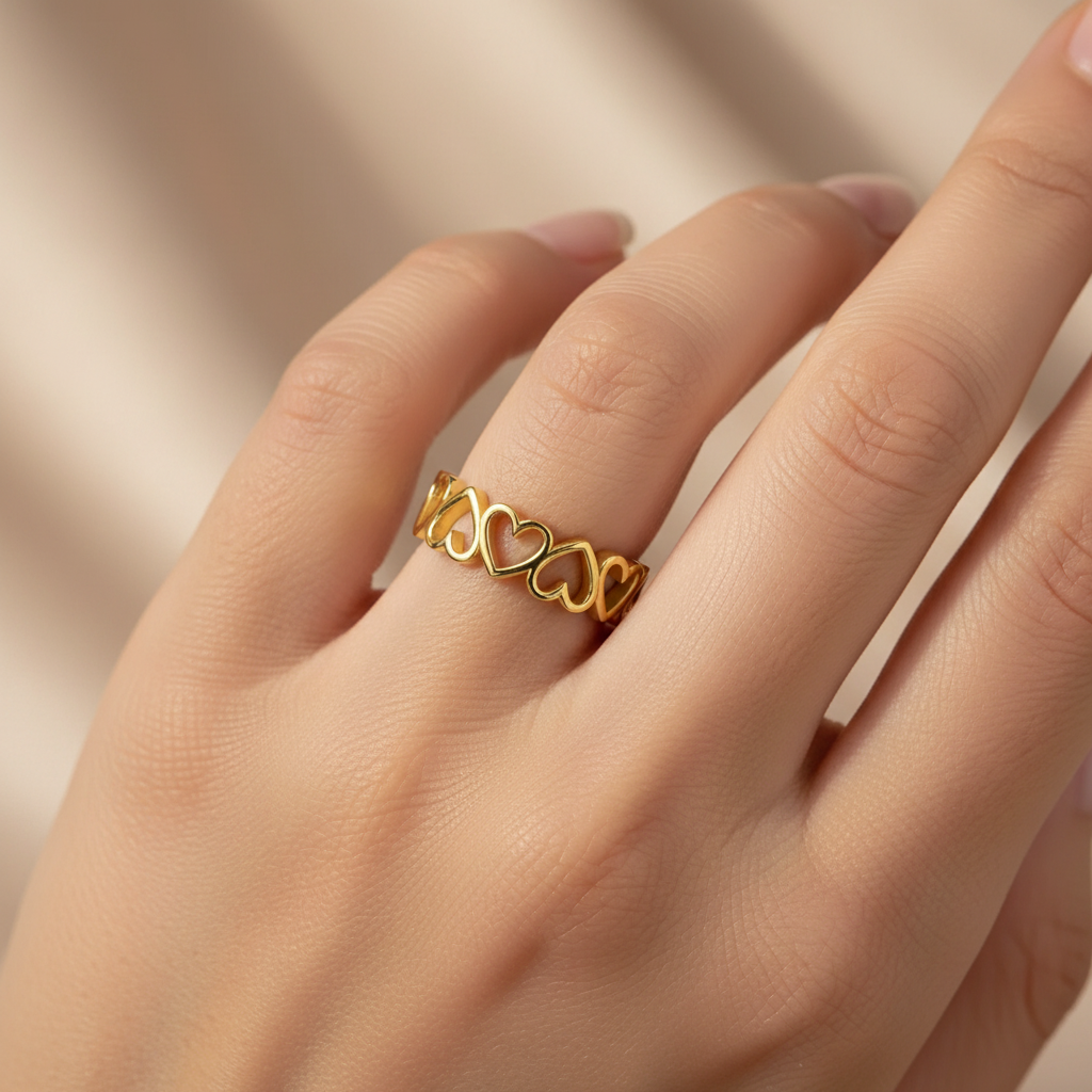 Luxury Heart Link Open Ring – Adjustable Gold & Silver Minimalist Love Band