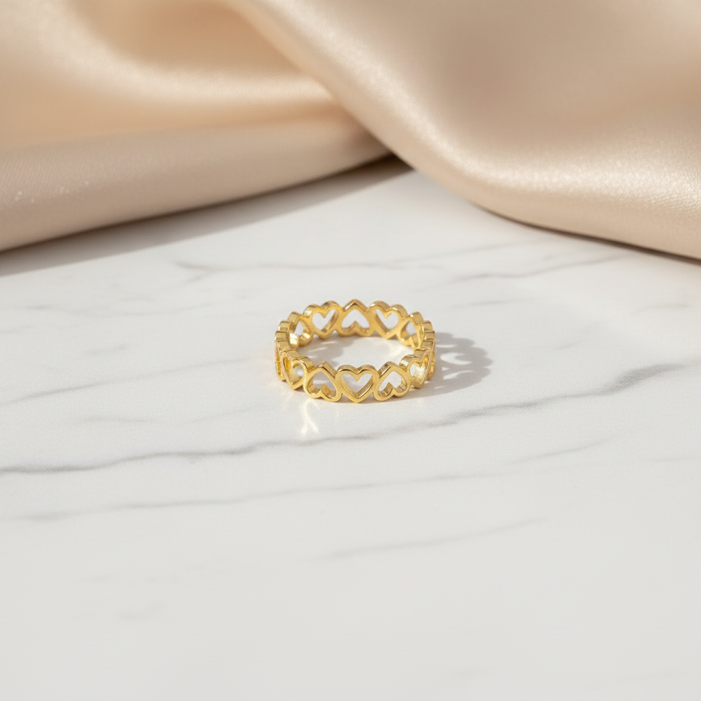 Luxury Heart Link Open Ring – Adjustable Gold & Silver Minimalist Love Band