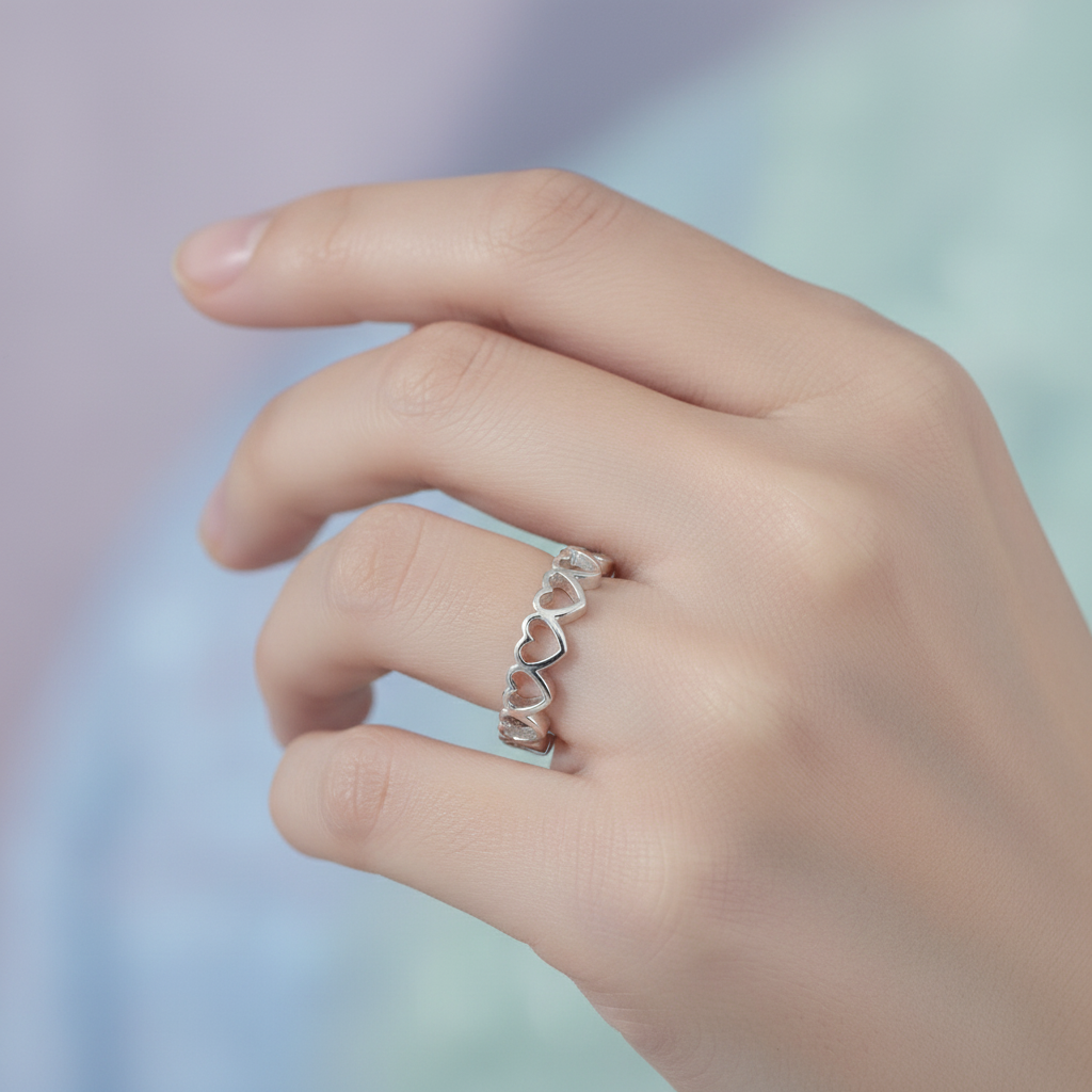 Luxury Heart Link Open Ring – Adjustable Gold & Silver Minimalist Love Band