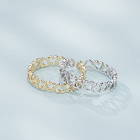 Luxury Heart Link Open Ring – Adjustable Gold & Silver Minimalist Love Band